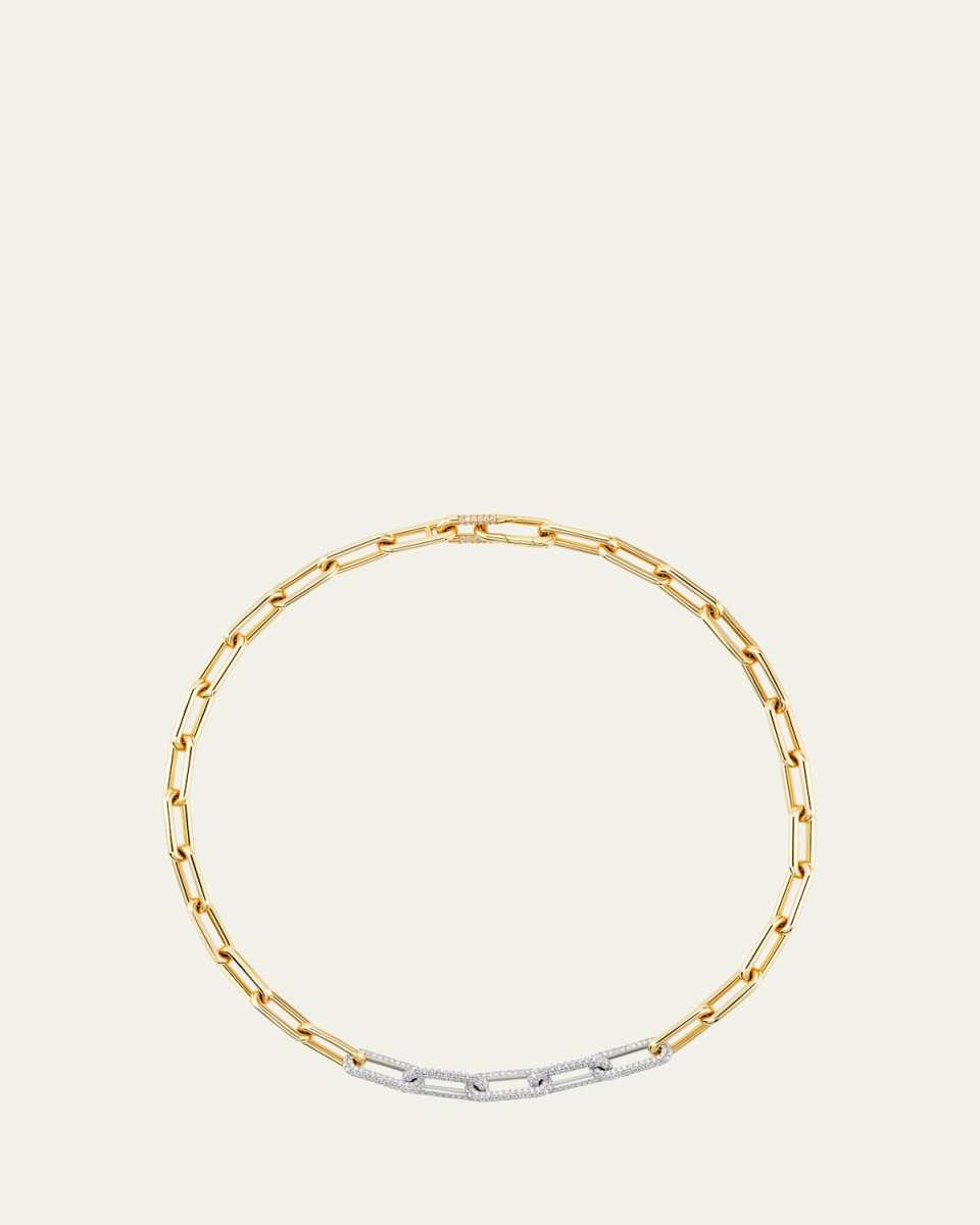 18K Yellow Gold and Platinum Heavy Metal Diamond Chain Link Necklace